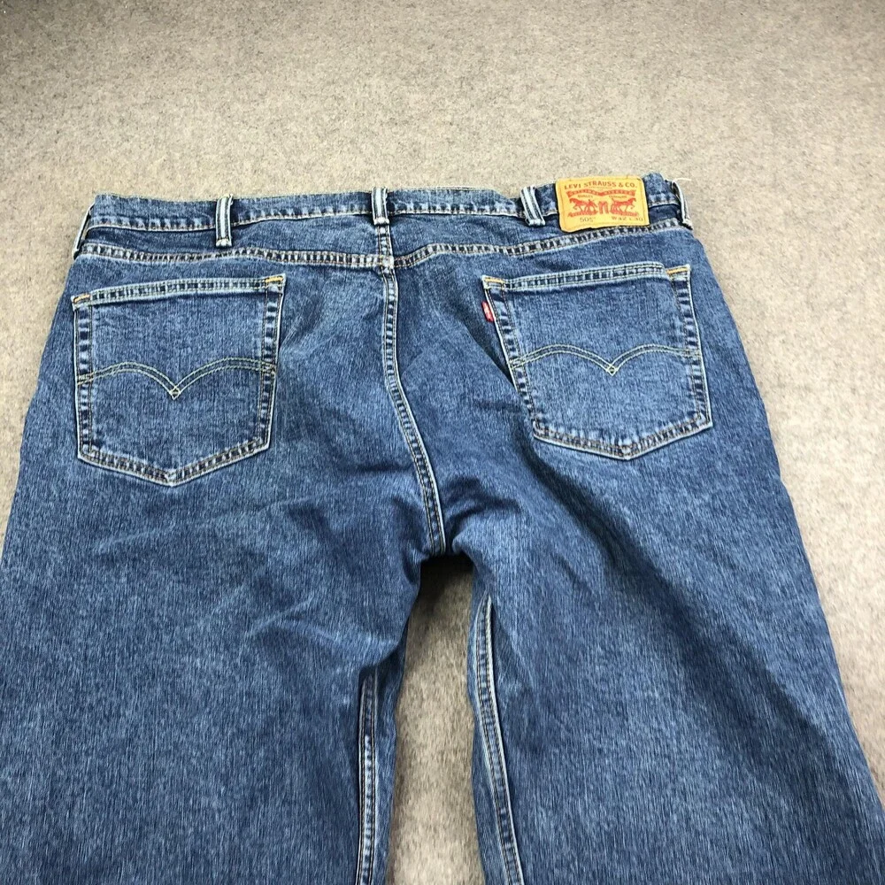 Levis 505 Jeans Mens 42x30 Blue Medium Wash Regular Straight Denim Pants Casual